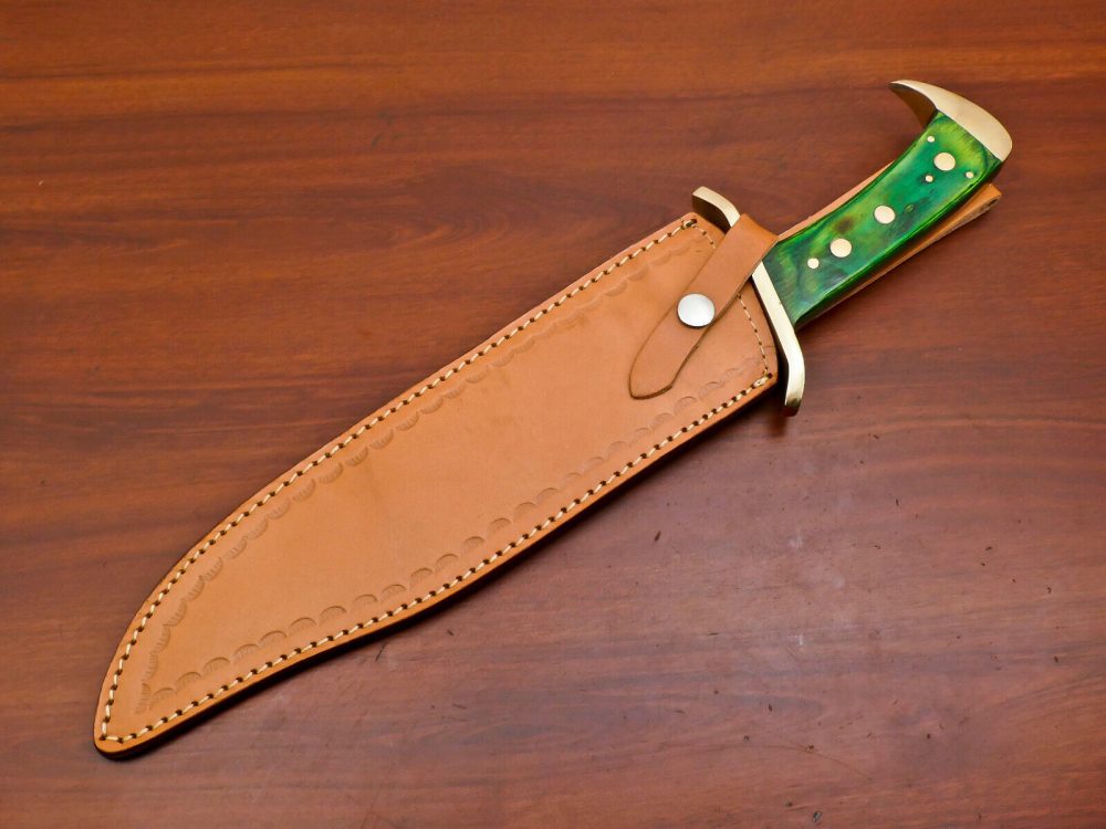 CUSTOM HAND MADE DAMASCUS HUGE BOWIE HUNTING KNIFE - FULL TANG - BRASS GUARD - Image 5