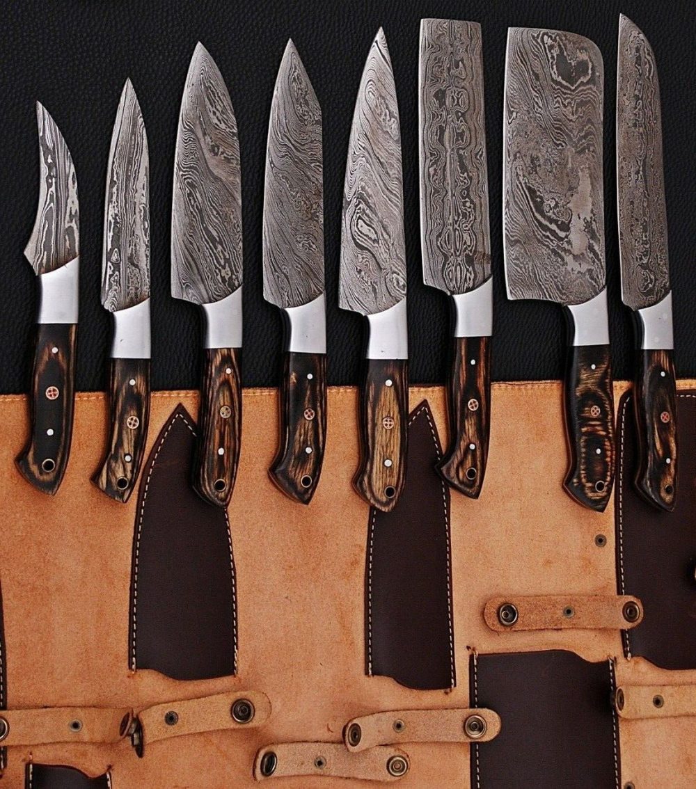 CUSTOM HAND FORGED DAMASCUS STEEL KITCHEN CHEF KNIFE SET W/ WOOD Handle